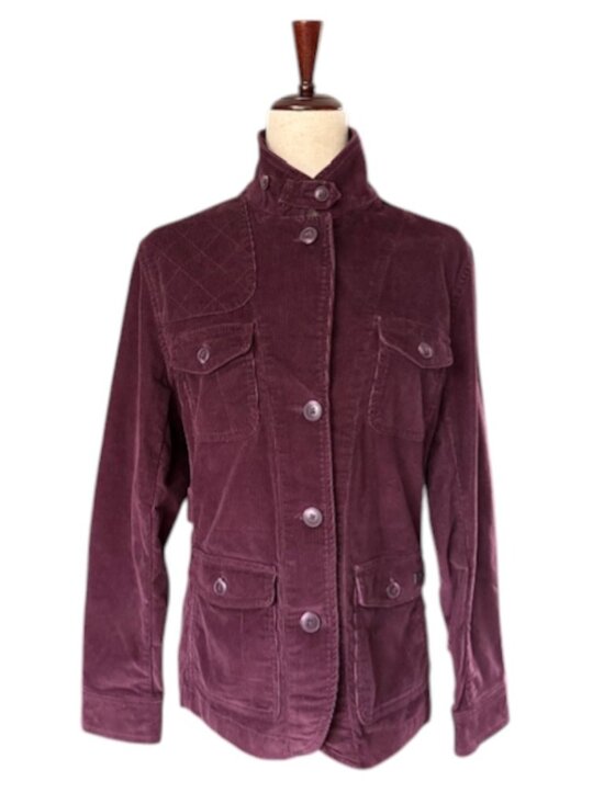 LL Bean Jacket Women Burgundy Button Down Corduroy Blazer Elbow Patch Med NWOT - Picture 5 of 16